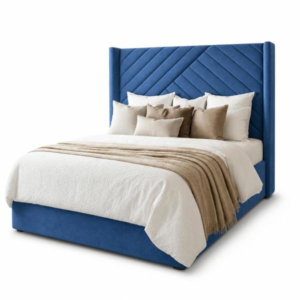 Great British Beds Belfast Winged Divan Ottoman Bed - Blue Plush