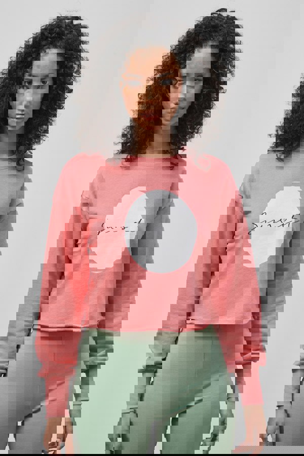 ENORSIA Raw Edge Chest Print Sweatshirt