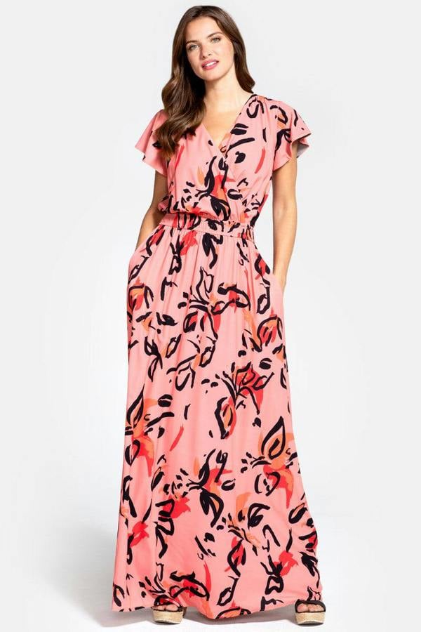 HotSquash Mock Wrap Chiffon Maxi Dress