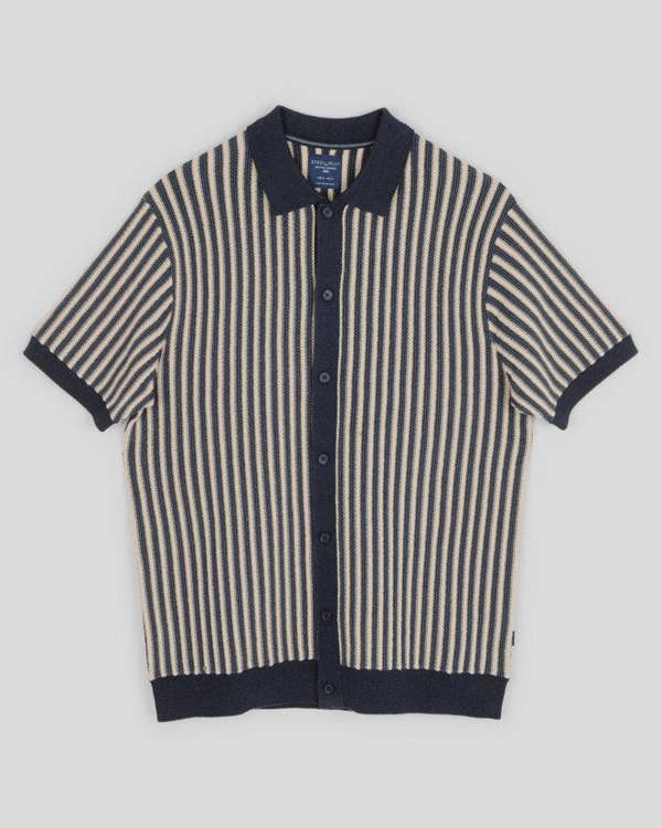 Steel & Jelly Grove - Textured Stripe Knitted Short Sleeve Shirt
