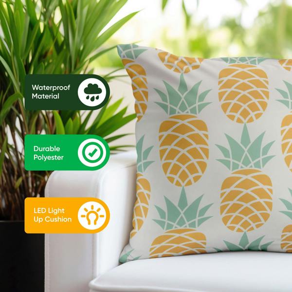 Gardenwize Pair of Outdoor Scatter Cushions – Light-Up Pineapple Design