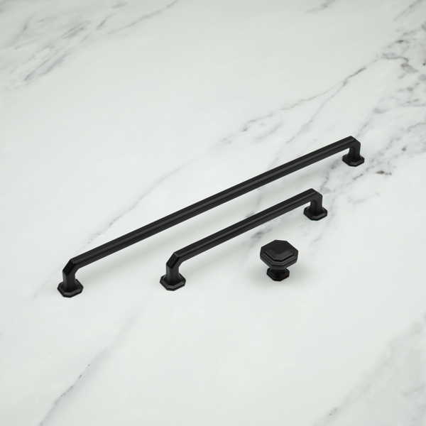 Handle & Home Matt Black Octagonal Cabinet Handles & Coordinating Knob