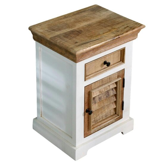 Wyld Haus Alington White and Natural Mango Wood Bedside Cabinet With Drawer and Door