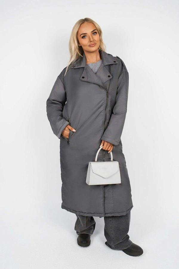 Yvette Longline Padded Coat With Side Pockets - Grey