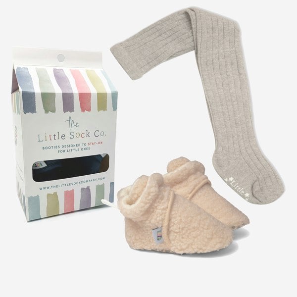 Little Sock Co. Bundle of Sherpa Stay-on, Non-Slip Booties & Cosy Non-slip Tights
