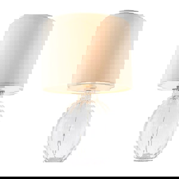 Contemporary Clear Ribbed Glass Table Lamp with Velvet Fabric Shade Image 3