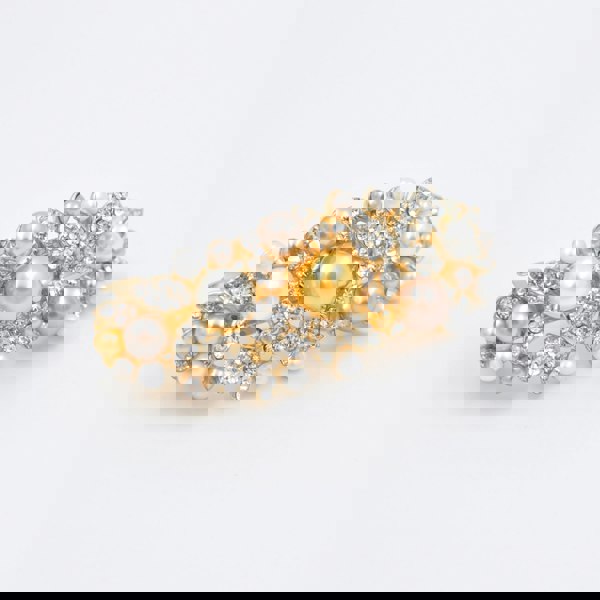 gold pearl hair clip with crystal
