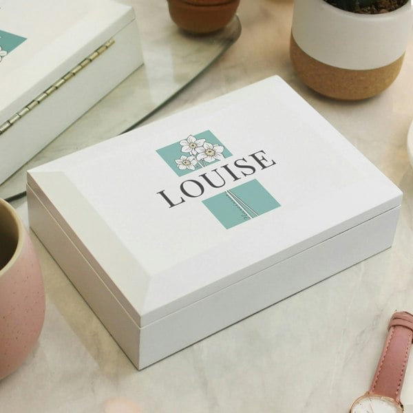 Personalised Memento Company Personalised Birth Flower Wooden Jewellery Box