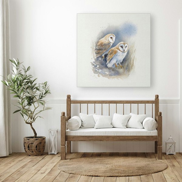 Warren Reed Barn Ano Owls Watercolour Canvas