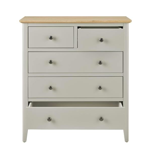 Statement Furniture Pembroke Wooden 2 over 3 Chest of Drawers with Oak Top, Assembled Bedroom Storage