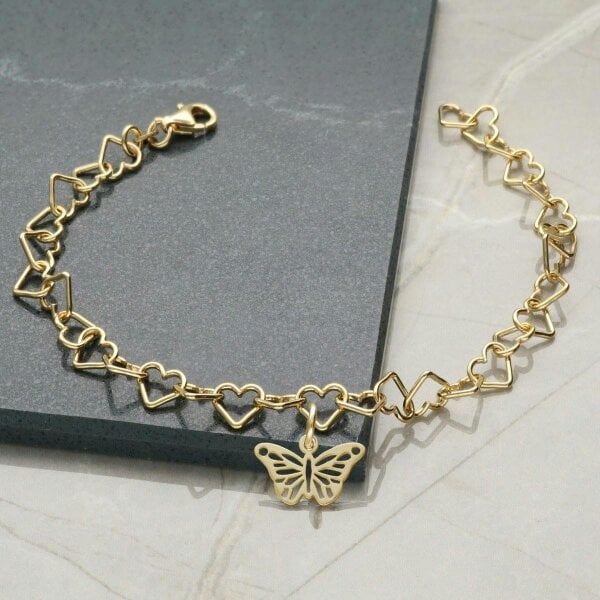 Christopher James of London 9ct Yellow Gold Plated Light Heart Charm Anklet&nbsp;With Butterfly Charm&nbsp;