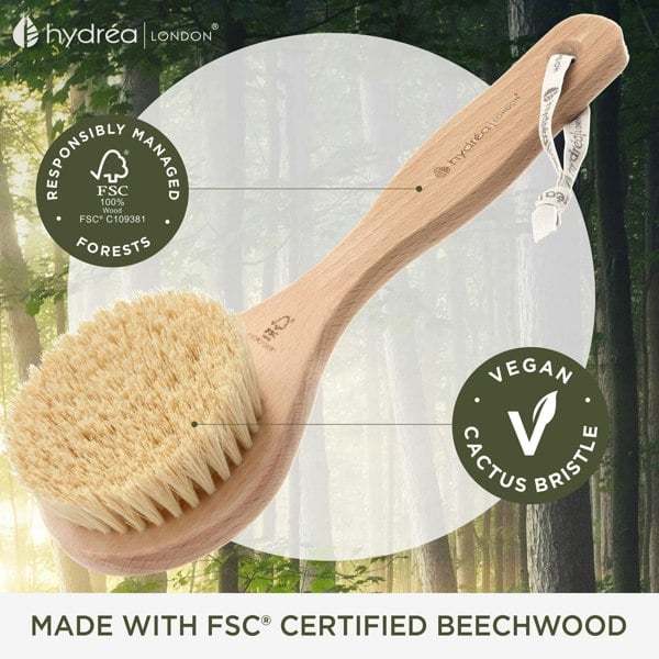 Hydréa London Classic Vegan Dry Body Brush Cactus Bristle FSC® Certified Beechwood