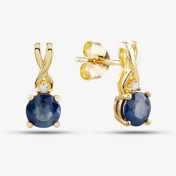 T. H. Baker 9ct Yellow Gold Sapphire & Diamond Stud Earrings OJE1702-BS