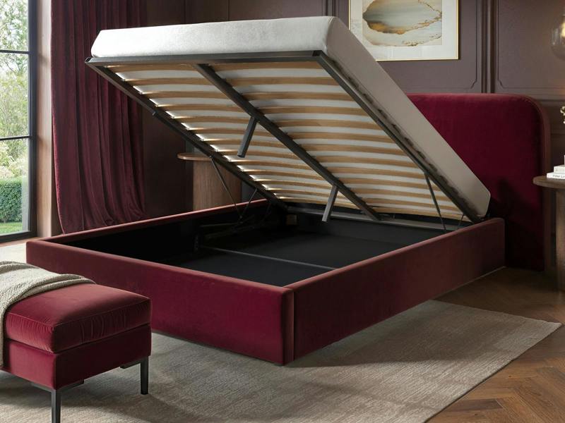 SOLACE+CO Lena Velvet Ottoman Bed Burgundy