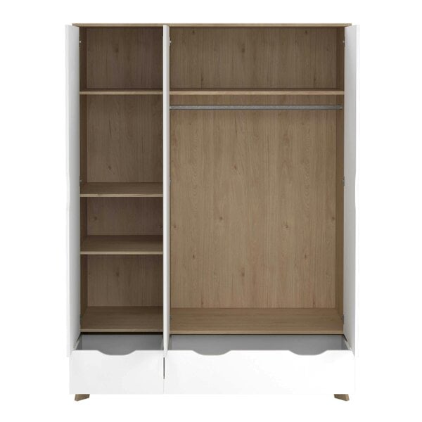 Wyld Haus Lira Jackson Hickory Oak Wood and White Wardrobe 3 Doors  2 Drawers with Mirror