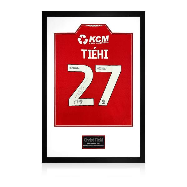 Christ Tiehi Match-Worn & Signed Rotherham United Shirt Premium Frame