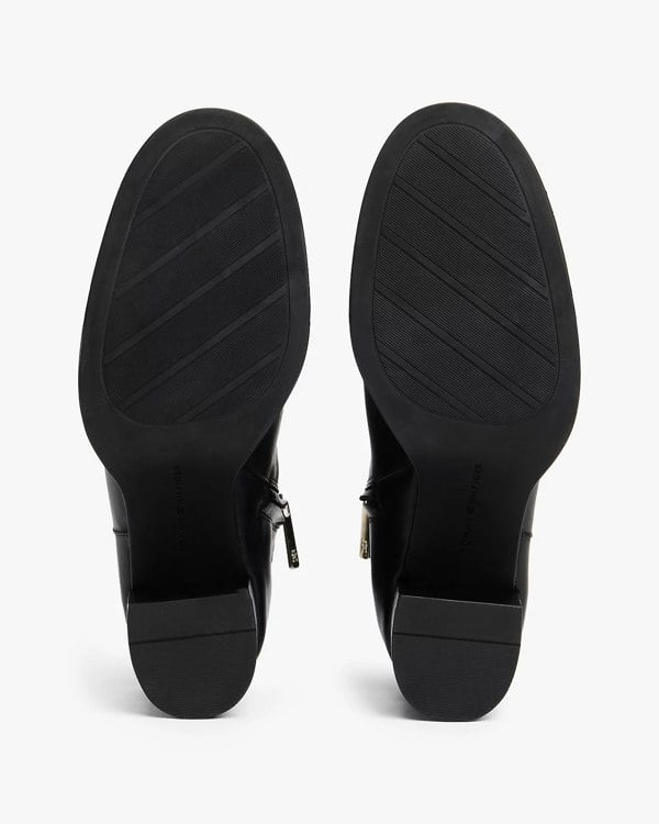 Tommy Hilfiger Stacked Heel Leather Womens Ankle Boots - Black