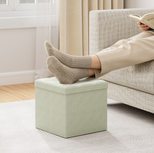 Ottoman  38cm Square Ottoman Foldable Storage Upholstered Foot Rest