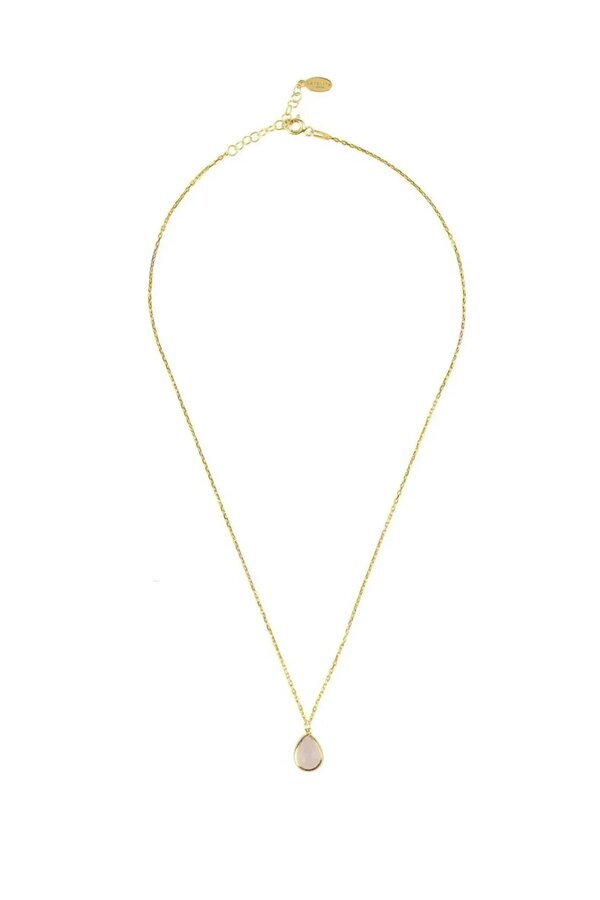 Latelita Pisa Mini Teardrop Necklace Gold Rose Quartz