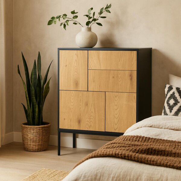 Wyld Haus El Paso Black Metal and Wild Oak Veneer 3 Door 2 Drawer Sideboard