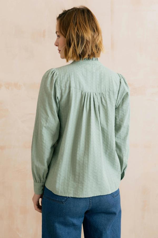 Lily & Me Wayfaring Embroidered Cotton Blouse Silver Sage