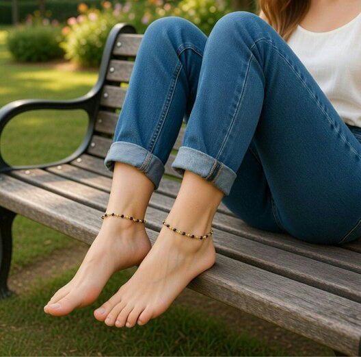 The Colourful Aura Black Bead Gold Nazaria Anklet | 18k Gold Plated Brass Tarnish Free