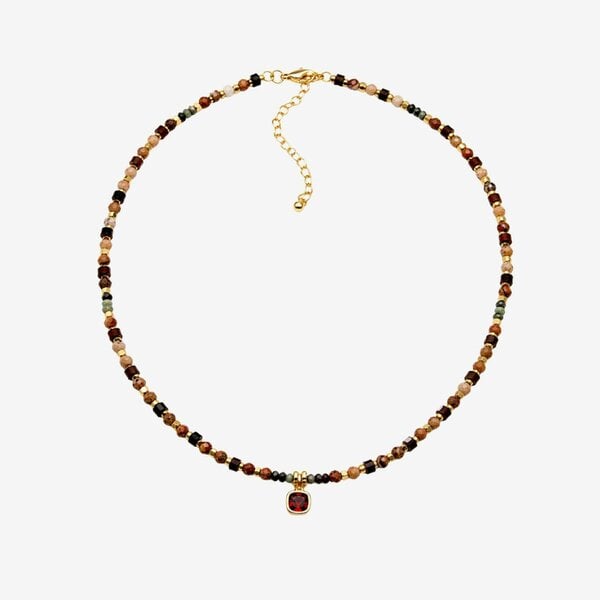 Uchi & Soto Shikaku Orange Stone and Mutli Bead Necklace