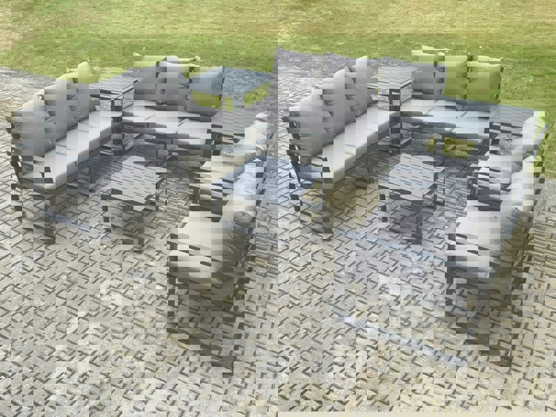 Fimous Aluminium Outdoor Lounge Sofa Set Garden Furniture Sets with Square Coffee Table 2 Chairs 2 Side Tables Dark Grey 8 Seater
