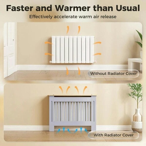 Bobobiy Slatted Radiator Cover, Painted Cabinet with Line Grill Design, 112W × 19D × 81H cm, Grey