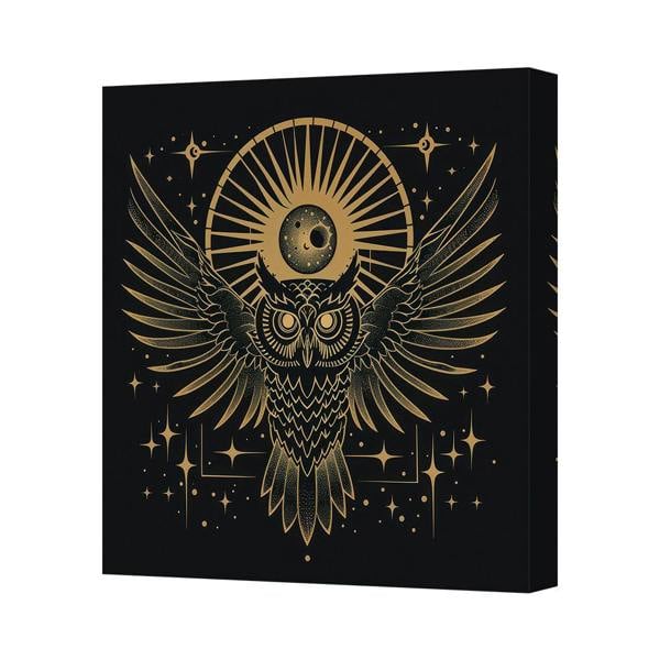 Benjamin Tate Design Gold Owl Moon Canvas Wall Art Print Handmade In The UK