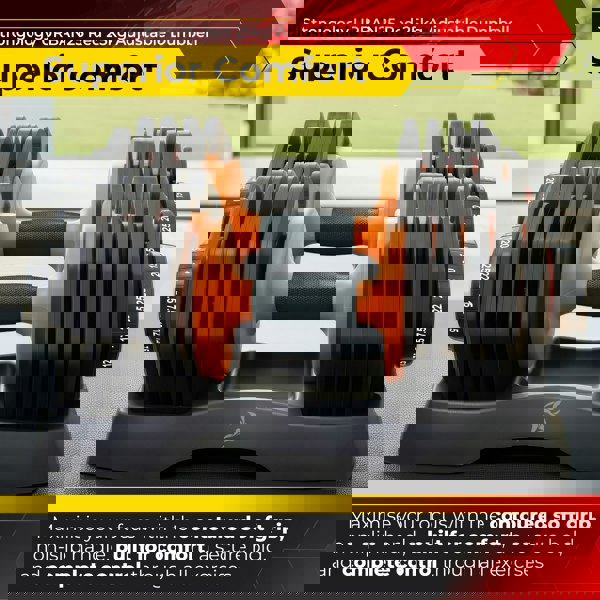 Strongology Urban25 Home Fitness Black and Orange Adjustable Smart Dumbbells from 2.5kg up to 25kg Training Weights