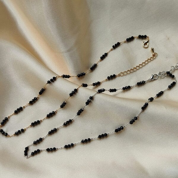 The Colourful Aura Handmade Black Crystal Beaded Indian Asian Nazar Mangalsutra Choker Necklace