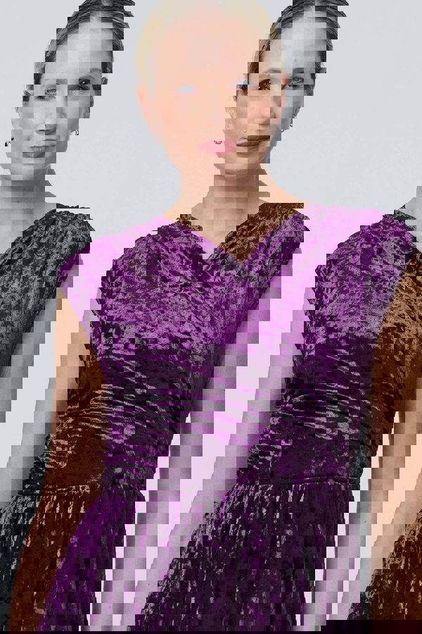 Purple | Crushed Velvet Fit & Flare Midi Dress
