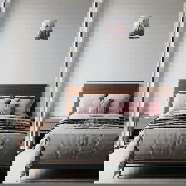 Grunge Style City Scape Cotton Fabric Lamp Shade in Black and Orange Image 6