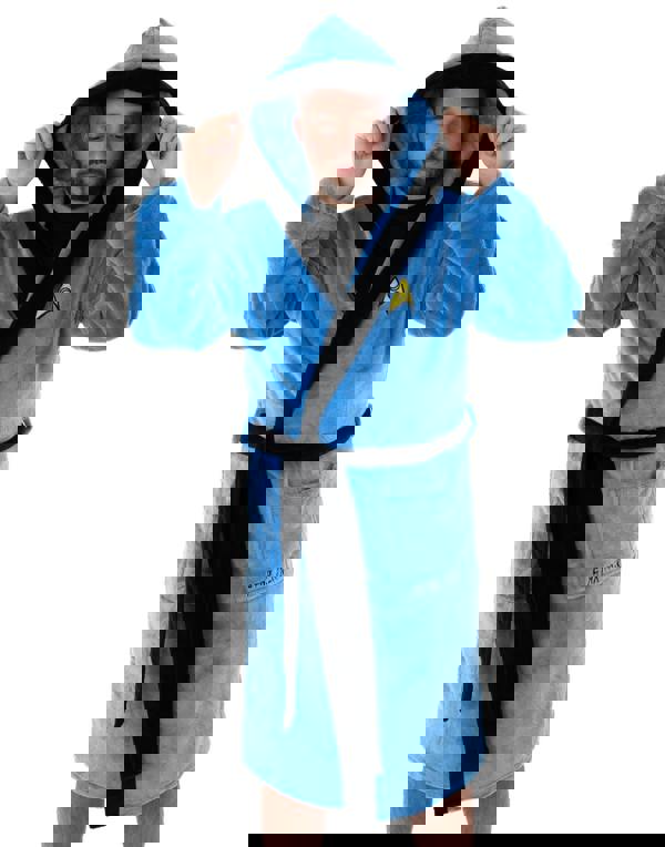 Star Trek Mens Blue Hooded Bathrobe