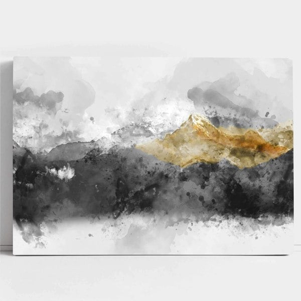 Artze Wall Art Abstract Grey and Yellow Mountains Wall Art Canvas Print