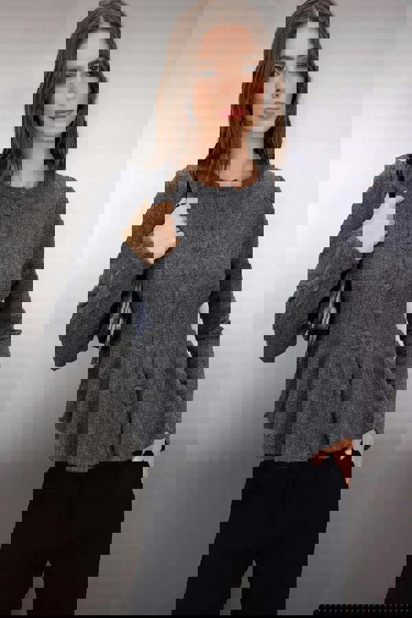 WOVCOR Crew Neck Flounced Hem Knit Cardigan