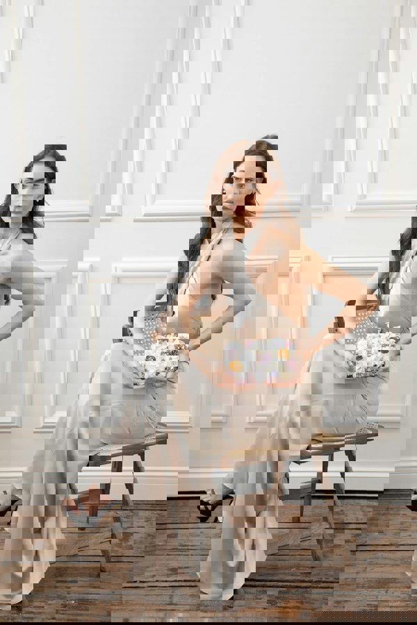 SVNX Floral Applique Clutch Bag in Cream