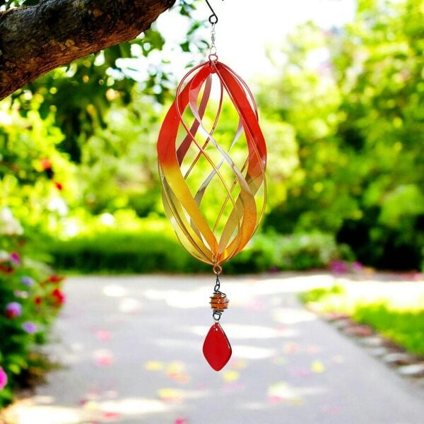 EDH Door Hardware Flame Red Metal Hanging Spinner – 40cm x 14cm | Wind-Powered Kinetic Garden Ornament | Outdoor Hanging Wind Spinner