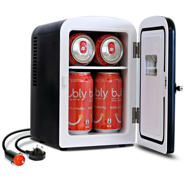 Koolatron 4L Mini Fridge For Bedrooms 6 Can Table Top 12V Portable Cooler Skincare Black