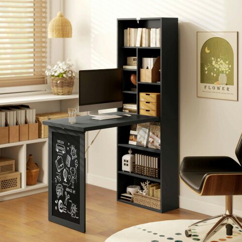 Wyld Haus Havizi 98cm Black 3 Section Work Desk With Chalkboard And Storage
