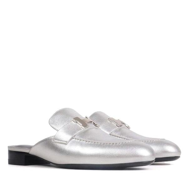 Hermès Trocadero Metallic Leather Mules – Silver