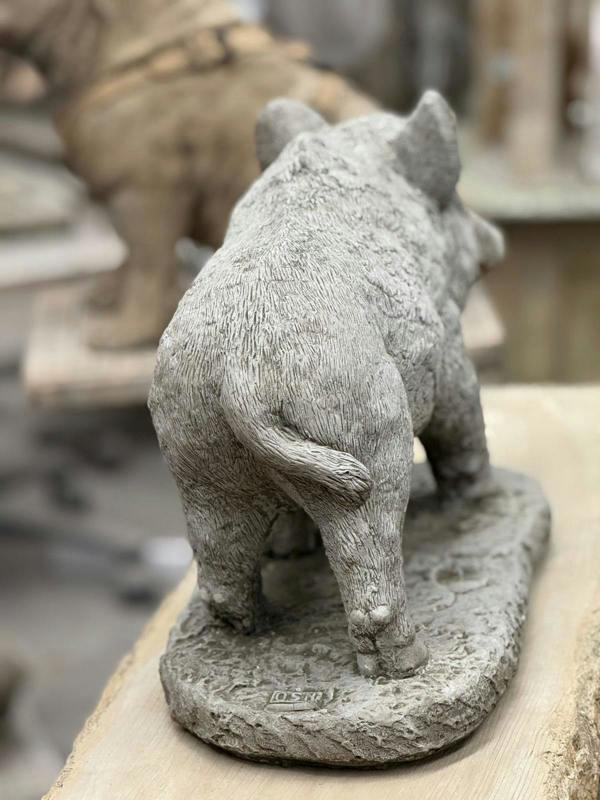 OSN Stone Wild Boar Statue – Detailed Woodland Garden Ornament