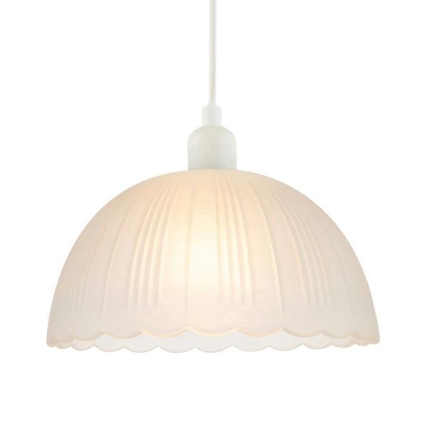 Classic Frosted White Pendant Shade with Fluted Edge and Etched Lines Image 1