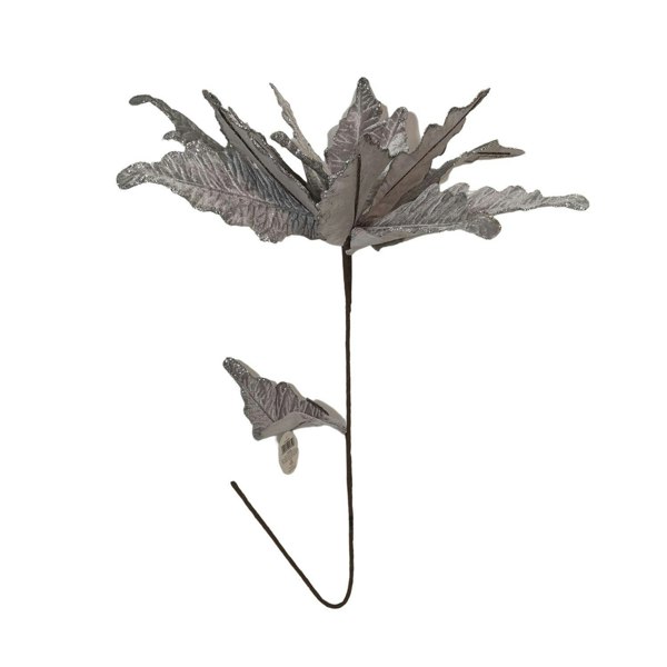 Samuel Alexander 68cm Silver Velvet Poinsettia Stem with 2 Flowers Christmas Decoration