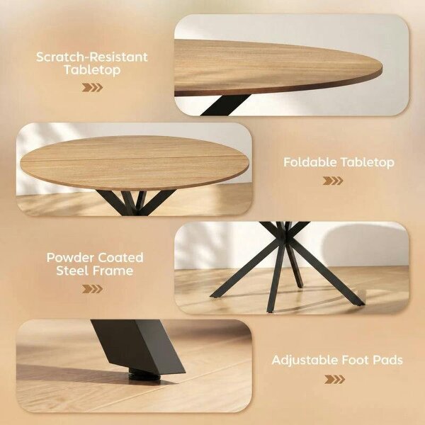 Dining Table for 4, 120 cm Industrial Kitchen Table with Wood Effect Tabletop and Steel Legs, Oak