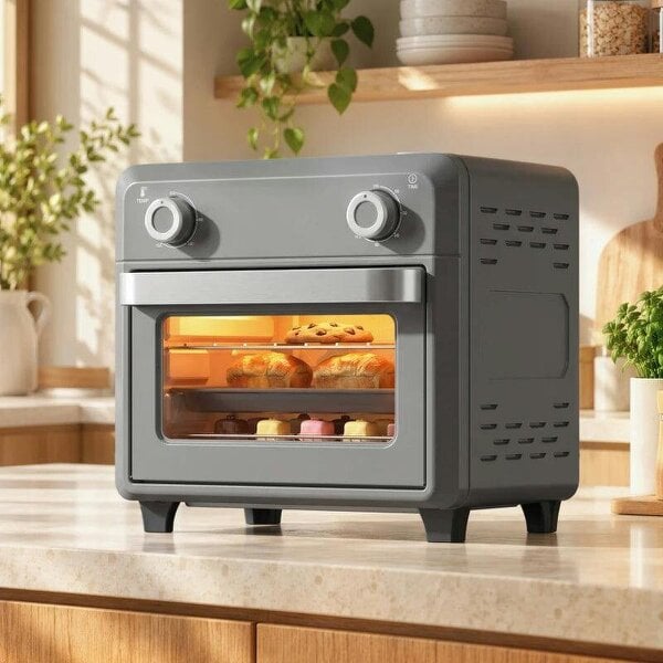 Bobobiy 10L Air Fryer Oven, Mini Oven, Grill, Roast, Bake, with Adjustable Temperature, Timer, 1000W, Grey