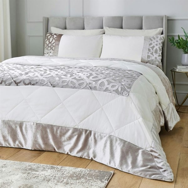 Catherine Lansfield Lattice Cut Velvet Bedspread Natural