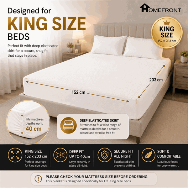 Homefront King Size Luxury Fleece Electric Blanket With Digital Control, 9 Heat Settings and Timer Setting