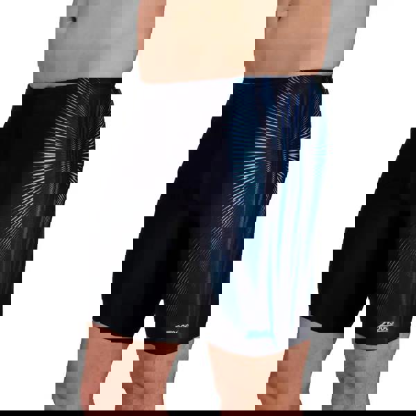 Zoggs Extender Mid Swim Jammer in black and blue with textured pattern